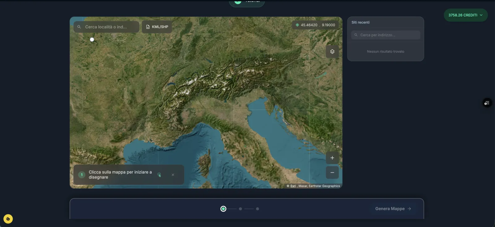 Generatore mappe 3Bee: disegna un'area di interesse sulla mappa satellitare e genera i layer